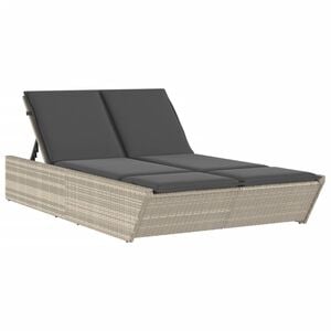 vidaXL Doppel-Sonnenliege mit Kissen Hellgrau Poly Rattan