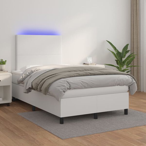 vidaXL Boxspringbett mit Matratze & LED Wei&szlig; 120x200 cm Kunstleder