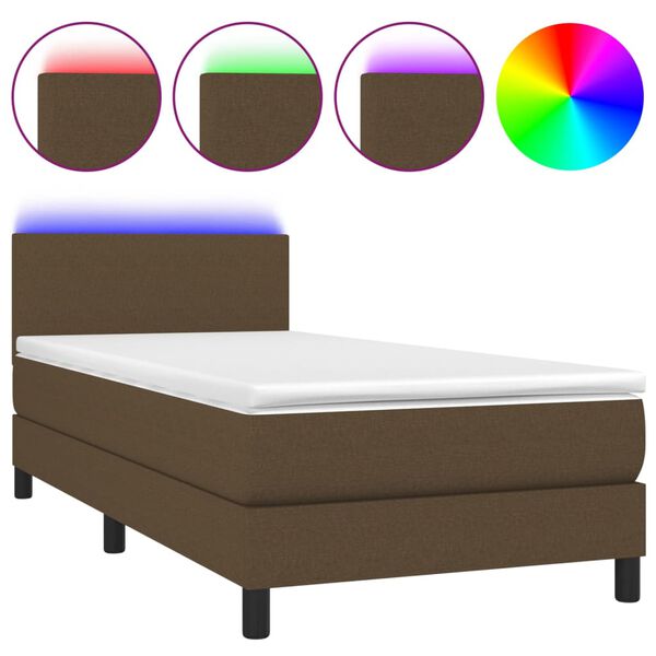 vidaXL Boxspringbett mit Matratze & LED Dunkelbraun 80x200 cm Stoff