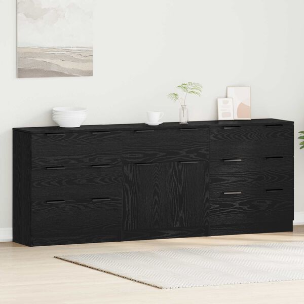 vidaXL Sideboard 3 pcs Schwarz Eichen-Optik 181 x 30 x 70 cm