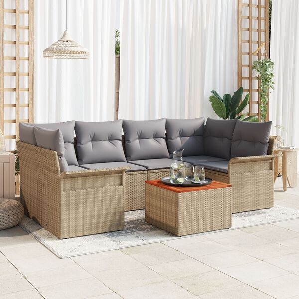 vidaXL Garten-Sofa-Set mit Kissen mit Kissen 7 pcs Beige und Hellgrau