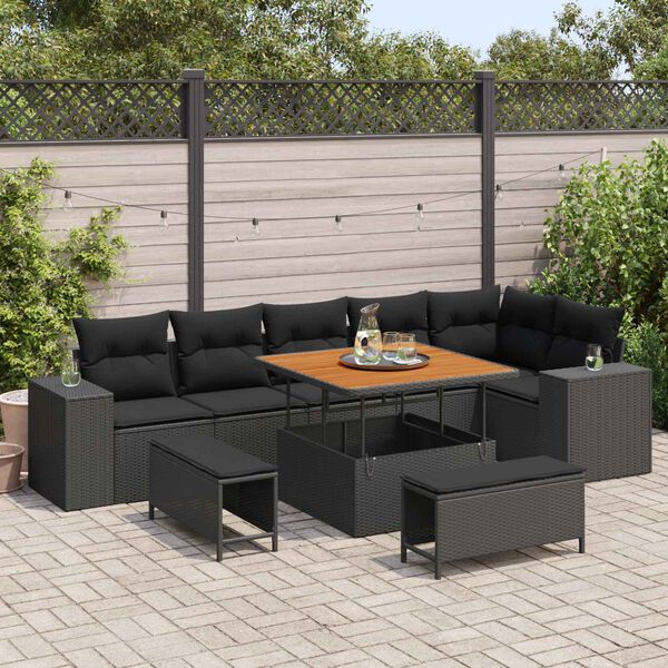 vidaXL Gartensofa-set mit Kissen 9 pcs Schwarz Poly-Rattan