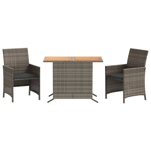 vidaXL 3-tlg. Bistro-Set mit Kissen Grau Poly Rattan