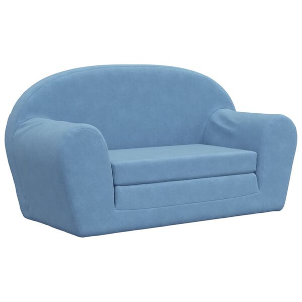 vidaXL 2-Sitzer Kindersofa mit Schlaffunktion Blau Weicher Pl&uuml;sch