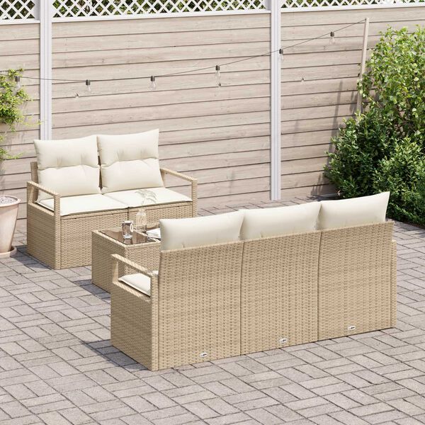 vidaXL Gartensofa-set mit Kissen 6 pcs Beige und Creme Poly-Rattan