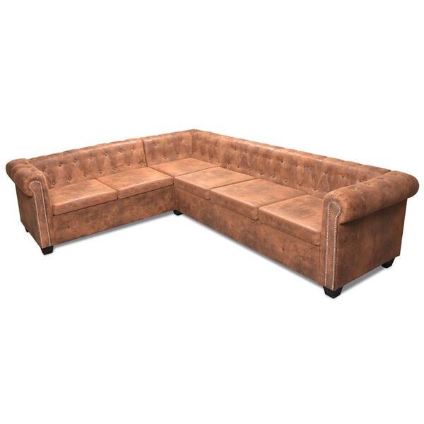 vidaXL Chesterfield-Ecksofa 6-Sitzer Kunstleder Braun