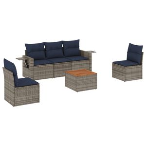 vidaXL 6-teiliges Gartensofa-Set mit Kissen, grau, Polyrattan