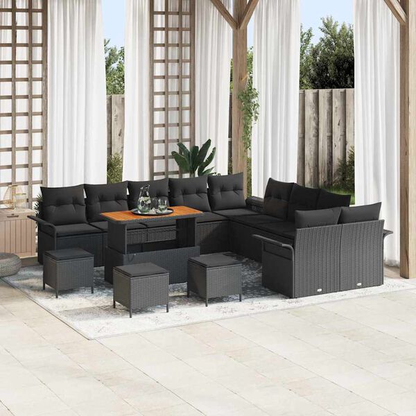 vidaXL Gartensofa-set mit Kissen 14 pcs Schwarz Poly-Rattan