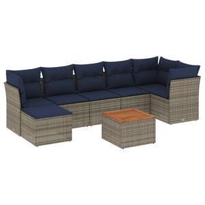 vidaXL 8-teiliges Gartensofa-Set mit Kissen, grau, Polyrattan