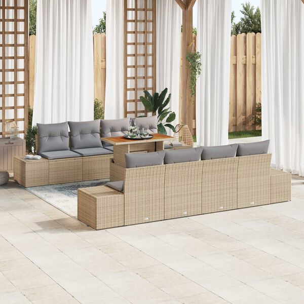 vidaXL Garten-Sofa-Set mit Speicher 9 pcs Beige Poly Rattan
