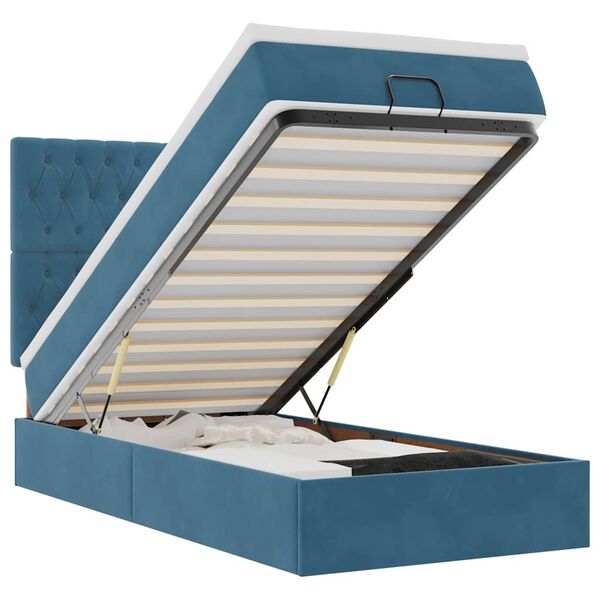 vidaXL Ottoman-Bett mit Matratzen & LEDs Dunkelblau 90x200 cm Samt