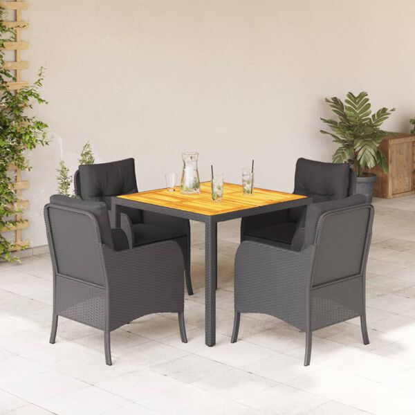 vidaXL 5-tlg. Garten-Essgruppe mit Kissen Schwarz Poly Rattan