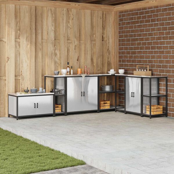 vidaXL K&uuml;chenaufbewahrung mit Regal Silber 30 x 50 x 92 cm Stahl