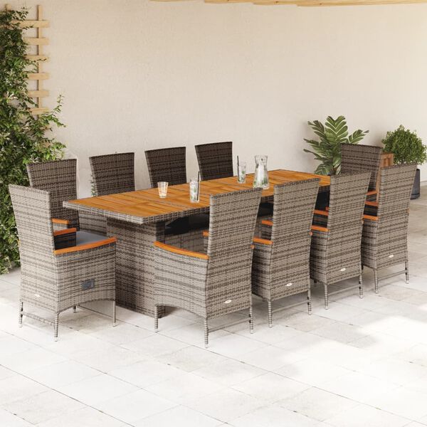 vidaXL 11-tlg. Garten-Essgruppe mit Kissen Grau Poly Rattan