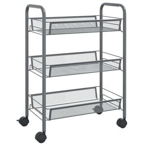vidaXL K&uuml;chenwagen 3 Etagen Grau 46x26x64 cm Eisen