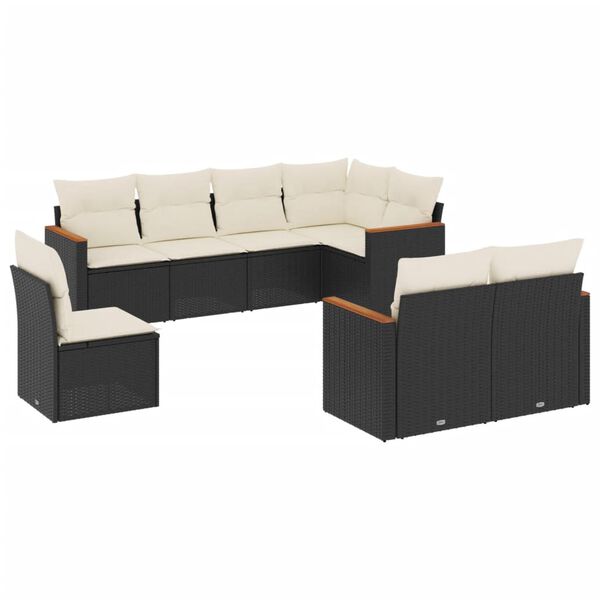 vidaXL 8-tlg. Garten-Sofagarnitur mit Kissen Schwarz Poly Rattan
