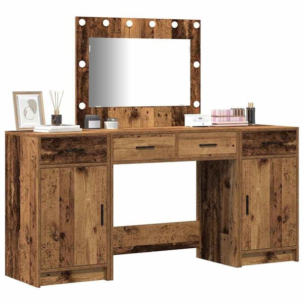 vidaXL Schminktisch mit Spiegelbeleuchtung 3 pcs Braun Holzwerkstoff
