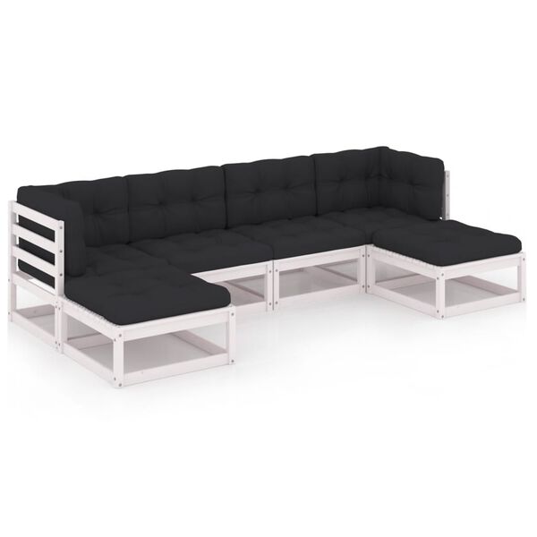 vidaXL 6-tlg. Garten-Lounge-Set mit Kissen Wei&szlig; Massivholz Kiefer