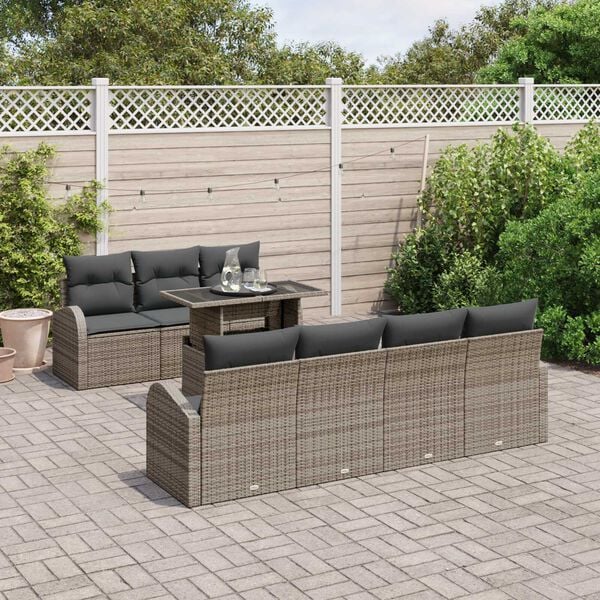 vidaXL Gartensofa-set mit Kissen 8 pcs Grau Poly-Rattan