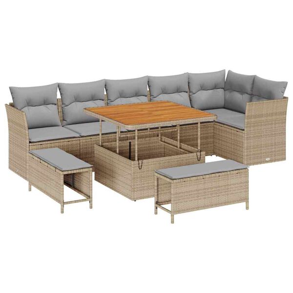 vidaXL Garten-Sofa-Set mit Kissen 9 pcs Beige und Hellgrau