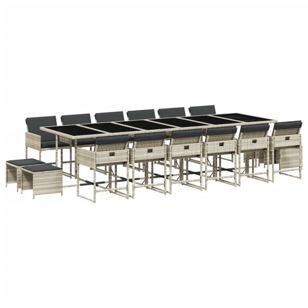 vidaXL 17-tlg. Garten-Essgruppe mit Kissen Hellgrau Poly Rattan