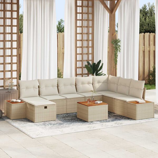 vidaXL Gartensofa-set mit Kissen 9 pcs Beige Poly-Rattan