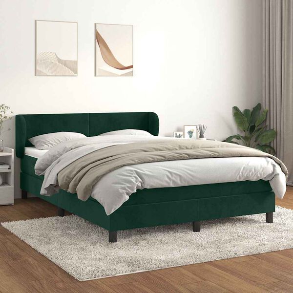 vidaXL Boxspringbett mit Matratze Dunkelgr&uuml;n 140x200 cm Samt