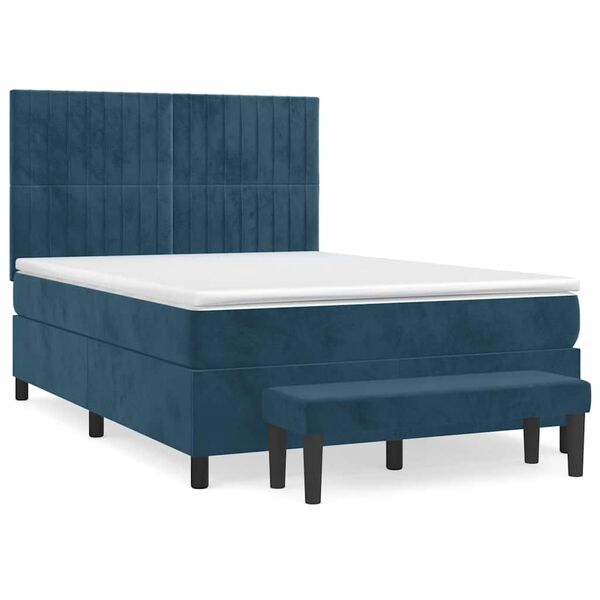vidaXL Boxspringbett mit Matratze Dunkelblau 140x190 cm Samt