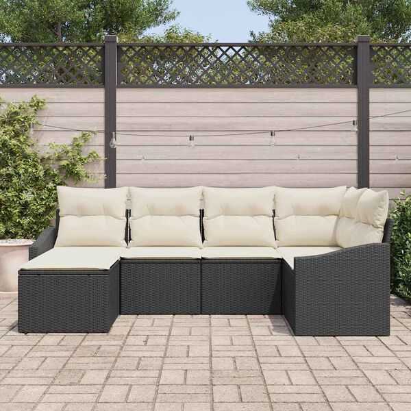 vidaXL Sofa Set mit Kissen 6 pcs Schwarz Poly Rattan
