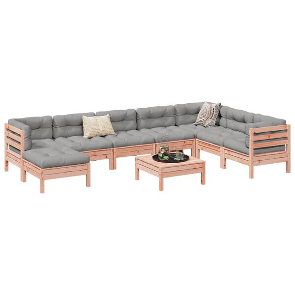 vidaXL 9-tlg. Garten-Sofagarnitur mit Kissen Massivholz Douglasie