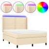 vidaXL Boxspringbett mit Matratze & LED Creme 140x190 cm Stoff