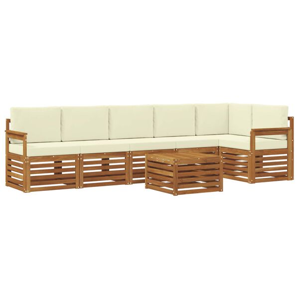 vidaXL Ecksofa Set mit Kissen 7 pcs Natur und Creme Massivholz Akazie
