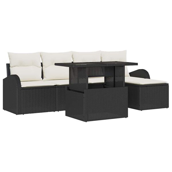 vidaXL Garten-Sofa-Set mit Kissen 6 pcs Schwarz Poly-Rattan