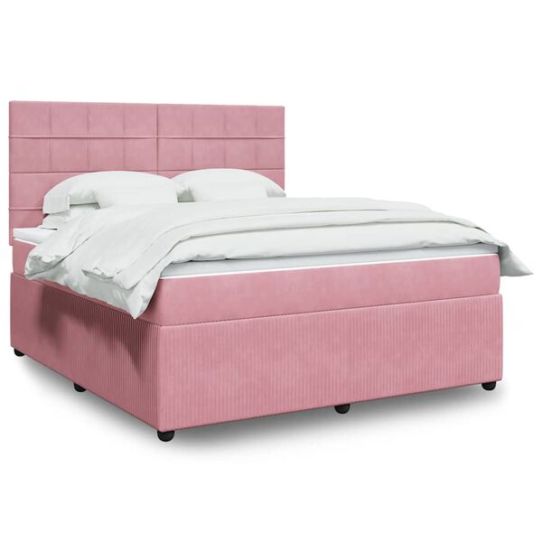 vidaXL Boxspringbett mit Matratze Rosa 180x200 cm Samt