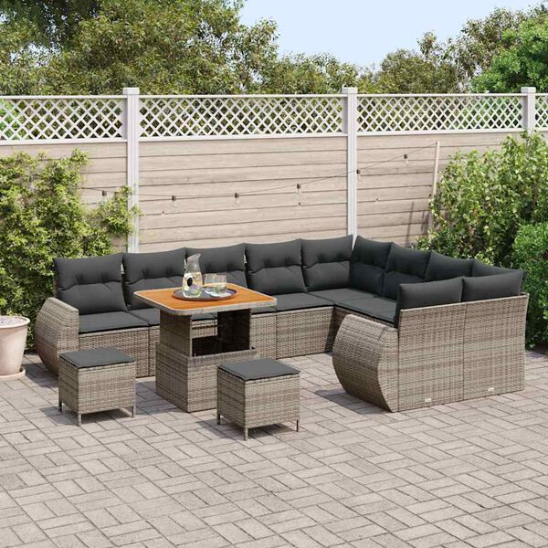 vidaXL Gartensofa-set mit Kissen mit Speicher 12 pcs Grau Poly Rattan
