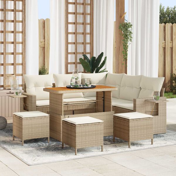 vidaXL Garten-Sofa-Set mit Kissen mit Speicher 9 pcs Beige und Creme