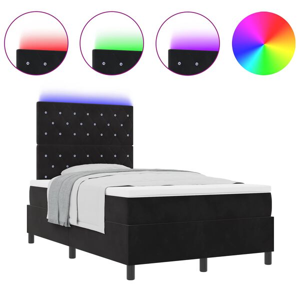 vidaXL LED Boxspringbett mit Matratze Schwarz 120 x 200 cm Stoff
