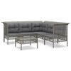 vidaXL 6-tlg. Garten-Lounge-Set mit Kissen Grau Poly Rattan
