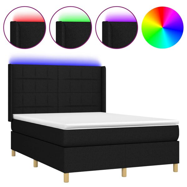 vidaXL Boxspringbett mit Matratze & LED Schwarz 140x190 cm Stoff
