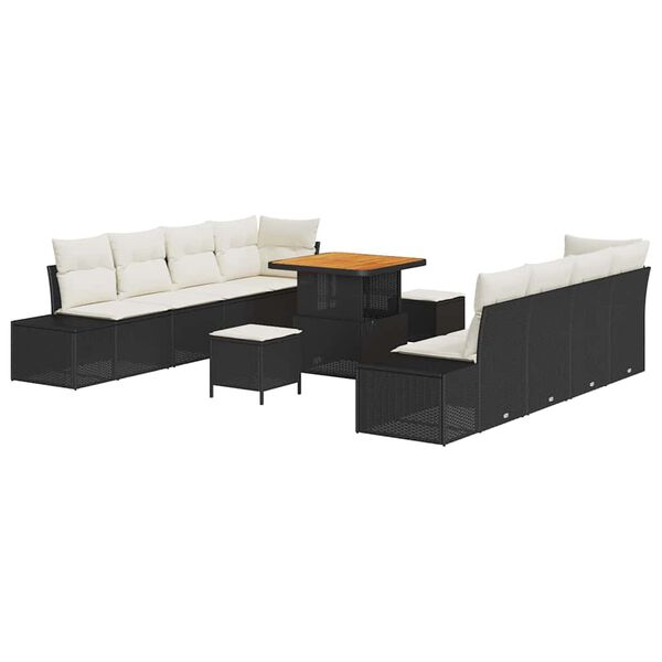 vidaXL Garten-Sofa-Set mit Kissen 11 pcs Schwarz Poly Rattan