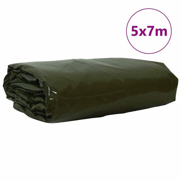 vidaXL Plane 650g / m&sup2; Olive Gr&uuml;n 5 x 7 m Canvas mit PVC-Beschichtung