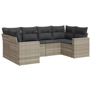 vidaXL 6-tlg. Garten-Sofagarnitur mit Kissen Hellgrau Poly Rattan