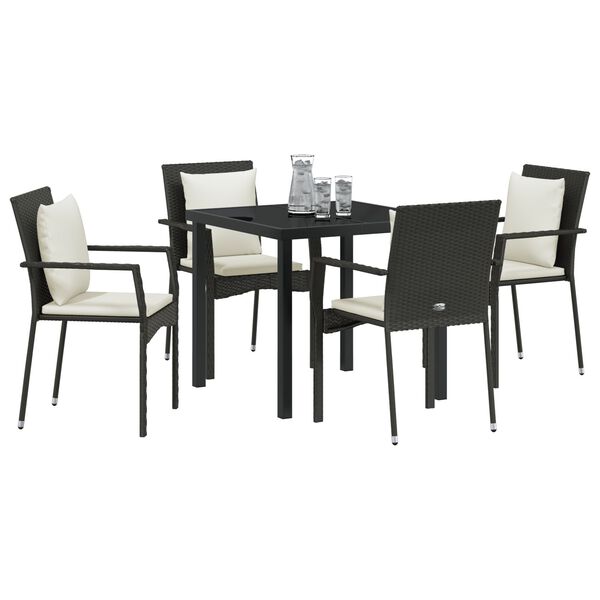 vidaXL Garten Essgruppe mit Kissen 5 pcs Schwarz Poly-Rattan