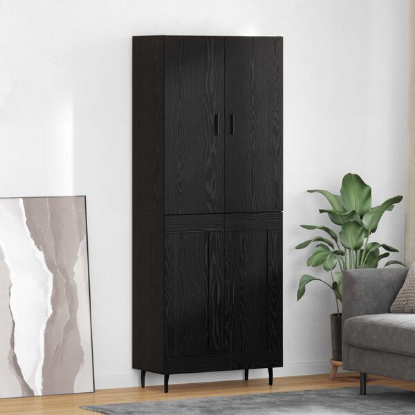 vidaXL Highboard 2 pcs Schwarz Eichen-Optik Engineered Wood und Glas