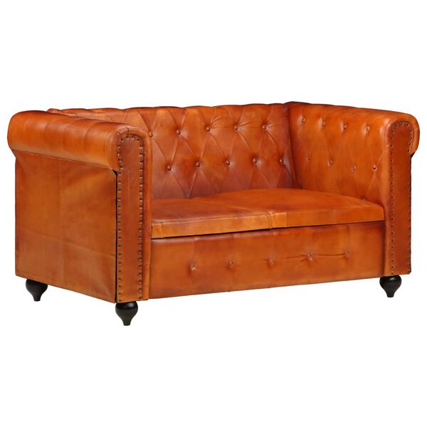 vidaXL Chesterfield-Sofa 2-Sitzer Hellbraun Echtleder