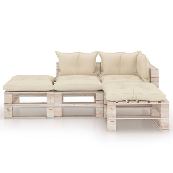 vidaXL 4-tlg. Garten-Lounge-Set aus Paletten mit Kissen Kiefernholz