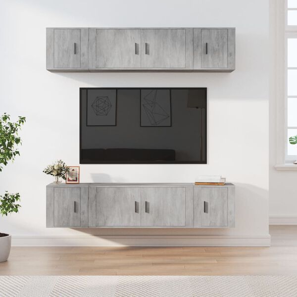 vidaXL 6-tlg. TV-Schrank-Set Betongrau Holzwerkstoff