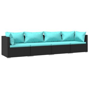 vidaXL 4-tlg. Garten-Lounge-Set mit Auflagen Poly Rattan Schwarz