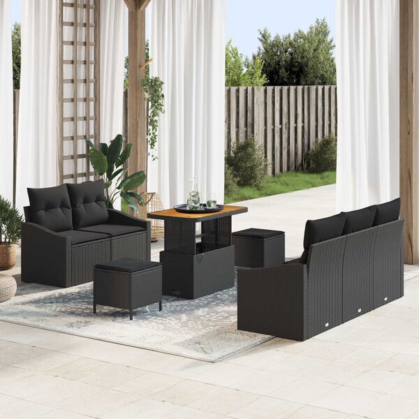 vidaXL Gartensofa-set mit Kissen 8 pcs Schwarz Poly-Rattan