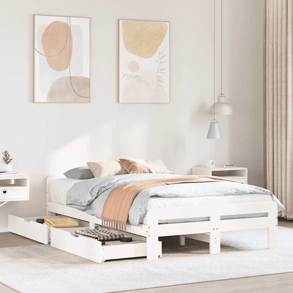 vidaXL Massivholzbett ohne Matratze Wei&szlig; 135x190 cm Kiefernholz